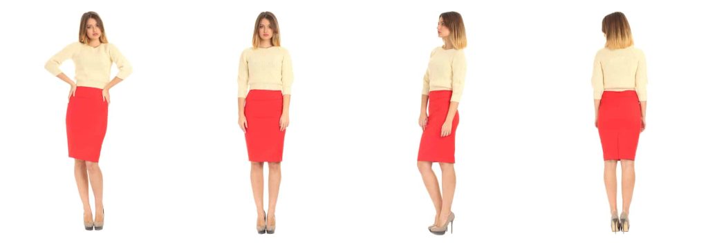 Woman in red pencil skirt
