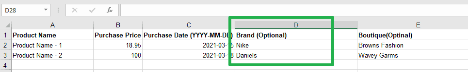 Tag a brand on Meet Your Wardrobe via Excel