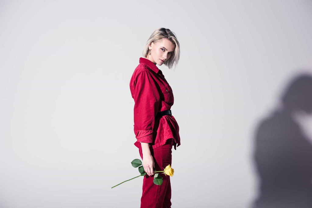 Woman wearing red